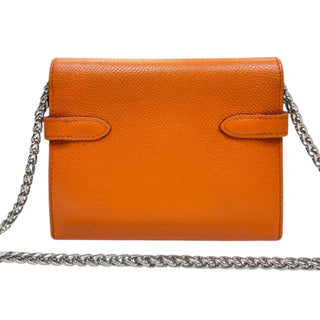 HERMES Orange Clemence Leather Trifold Compact Kelly Wallet with Chain Hermes