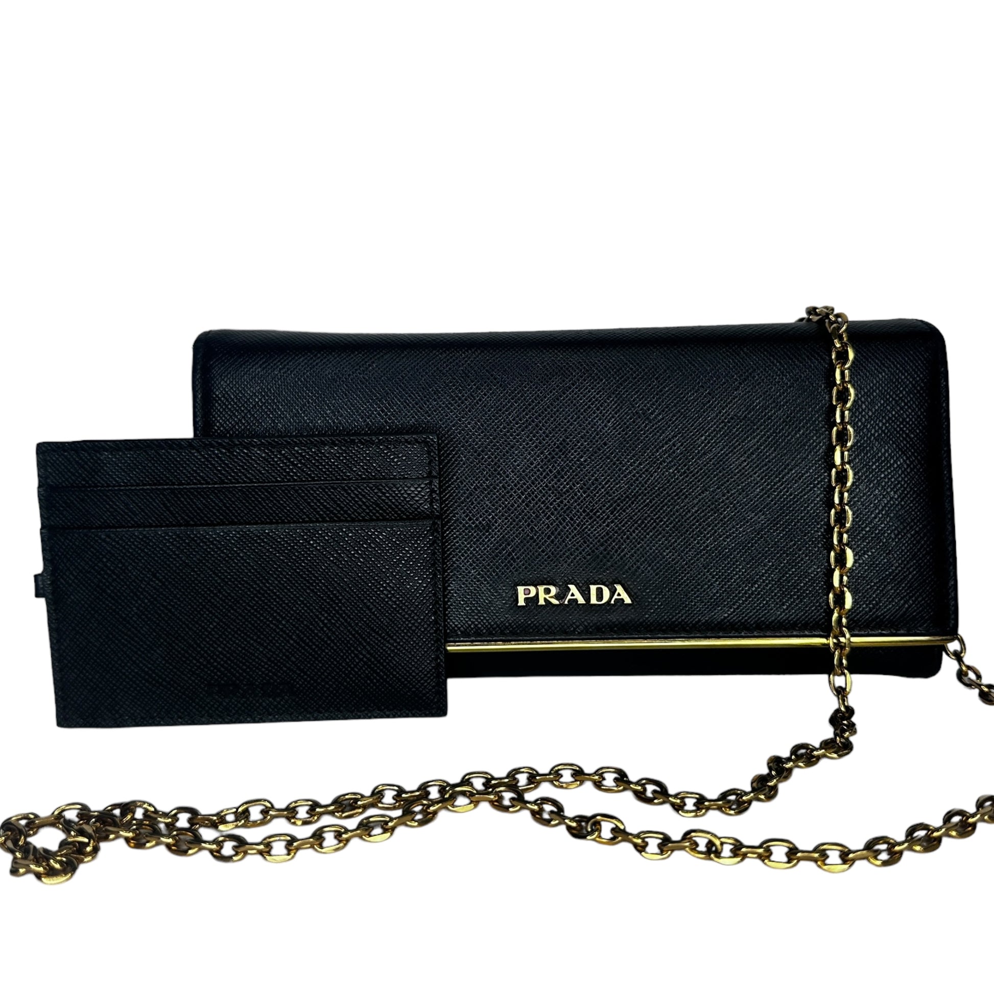 PRADA Saffiano Leather Wallet & Card Holder with Unbranded Chain Prada