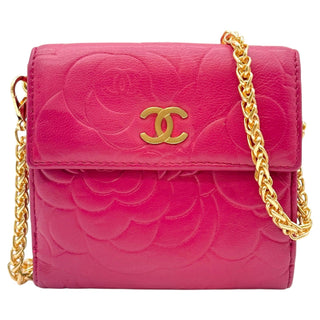 CHANEL Pink Lambskin Camellia Compact Wallet Chanel