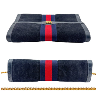 GUCCI Medium Navy Suede Ophidia Clutch with Strap & Chain Gucci