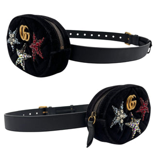 GUCCI Black Velvet Chevron Quilted Star Marmont Waist Bag Gucci