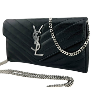 SAINT LAURENT Grain de Poudre Chevron Cassandra YSL Clutch with Unbranded Chain Saint Laurent