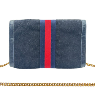 GUCCI Medium Navy Suede Ophidia Clutch with Strap & Chain Gucci