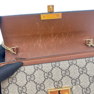 GUCCI Black Leather and Coated Canvas GG Supreme Padlock Wallet on Chain Gucci