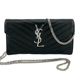 SAINT LAURENT Grain de Poudre Chevron Cassandra YSL Clutch with Unbranded Chain Saint Laurent