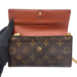 LOUIS VUITTON Monogram Sarah Wallet with added Gold Crossbody Chain Louis Vuitton