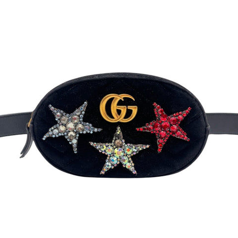 GUCCI Black Velvet Chevron Quilted Star Marmont Waist Bag Gucci