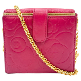 CHANEL Pink Lambskin Camellia Compact Wallet Chanel