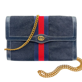 GUCCI Medium Navy Suede Ophidia Clutch with Strap & Chain Gucci