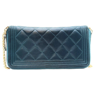 CHANEL Indigo Calfskin Quilted Stitch Boy Zip Wallet Chanel