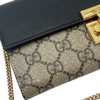 GUCCI Black Leather and Coated Canvas GG Supreme Padlock Wallet on Chain Gucci