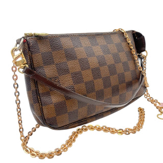 LOUIS VUITTON Damier Ebene Coated Canvas Pochette Accessoires with Detachable Chains Louis Vuitton