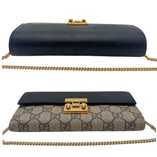 GUCCI Black Leather and Coated Canvas GG Supreme Padlock Wallet on Chain Gucci