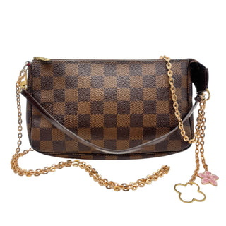 LOUIS VUITTON Damier Ebene Coated Canvas Pochette Accessoires with Detachable Chains Louis Vuitton