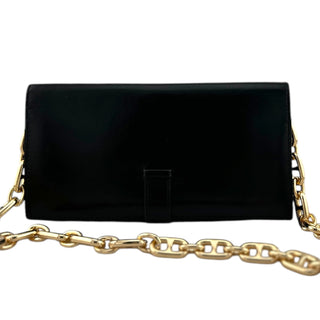 HERMES Black Box Leather Bearn Wallet with Unbranded Crossbody Chain Hermes