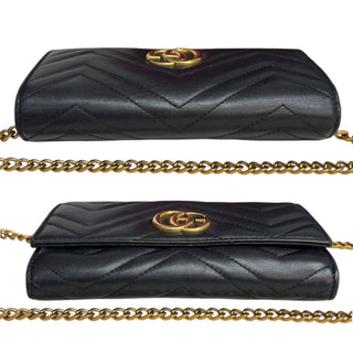 GUCCI Black Leather GG Marmont Wallet with Chain
