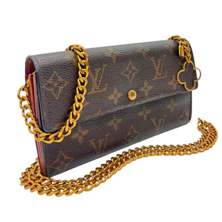 LOUIS VUITTON Monogram Sarah Wallet with added Gold Crossbody Chain Louis Vuitton