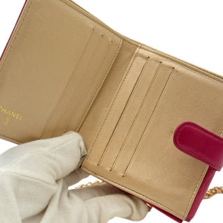 CHANEL Pink Lambskin Camellia Compact Wallet Chanel