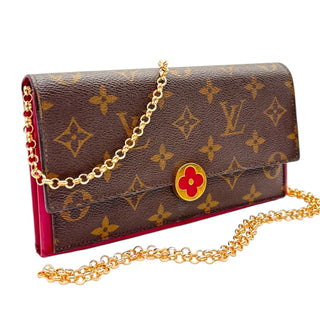 LOUIS VUITTON Monogram Flore Wallet with Added Chain Louis Vuitton
