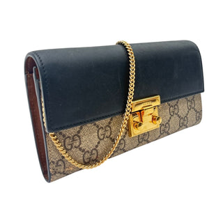 GUCCI Black Leather and Coated Canvas GG Supreme Padlock Wallet on Chain Gucci