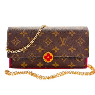 LOUIS VUITTON Monogram Flore Wallet with Added Chain Louis Vuitton