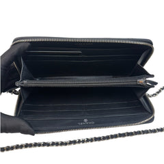 CHANEL Black Patent Leather Quilted Zip Wallet Chanel