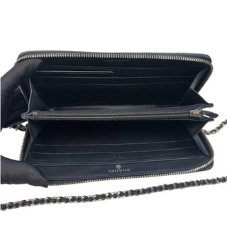 CHANEL Black Patent Leather Quilted Zip Wallet Chanel