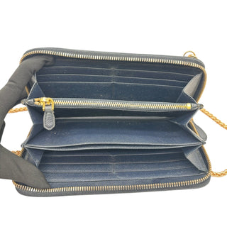 PRADA Black Leather Zip Wallet with Gold Crossbody Chain Prada