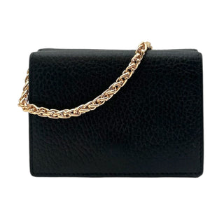 GUCCI Black Leather GG Marmont Compact Wallet with Adjustable Chain Gucci