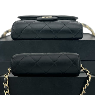 CHANEL Black Lambskin Classic Flap Compact Wallet with added Adjustable Chain Chanel