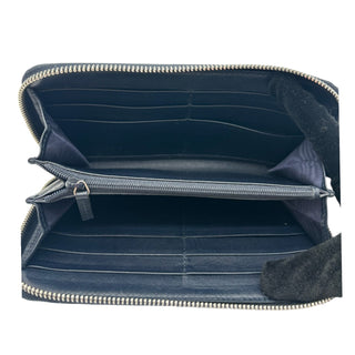 GUCCI Navy Leather Micro Guccissima Zip Wallet with Crossbody Chain Gucci