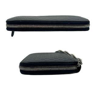 GUCCI Navy Leather Micro Guccissima Zip Wallet with Crossbody Chain Gucci