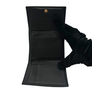 GUCCI Black Leather GG Marmont Compact Wallet with Adjustable Chain Gucci