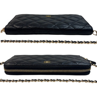 CHANEL Black Caviar Quilted Zip Wallet Chanel