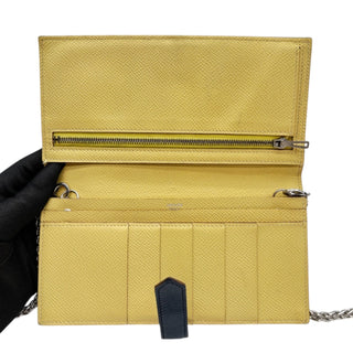 HERMES Bicolor Epsom Bearn Wallet with Silver Crossbody Chain Hermes