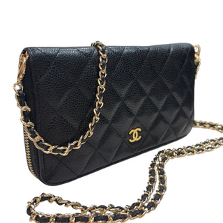 CHANEL Black Caviar Quilted Zip Wallet Chanel