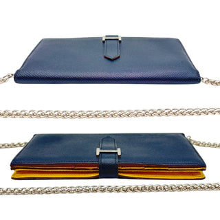 HERMES Bicolor Epsom Bearn Wallet with Silver Crossbody Chain Hermes