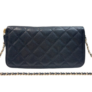 CHANEL Black Caviar Quilted Zip Wallet Chanel