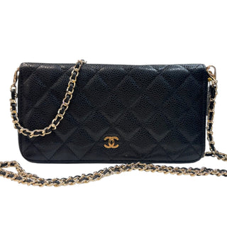 CHANEL Black Caviar Quilted Zip Wallet Chanel