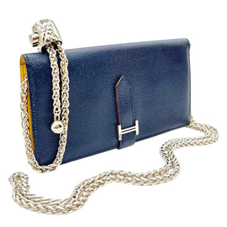 HERMES Bicolor Epsom Bearn Wallet with Silver Crossbody Chain Hermes