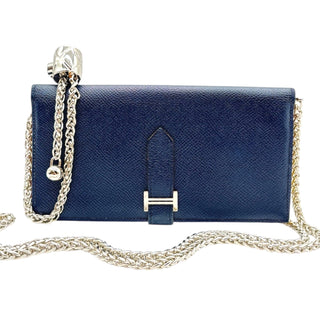 HERMES Bicolor Epsom Bearn Wallet with Silver Crossbody Chain Hermes