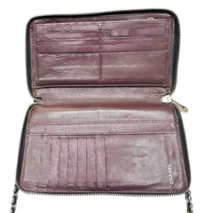 CHANEL Black Lambskin Quilted SHW Organizer Zip Wallet