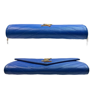 SAINT LAURENT Blue Leather Cassandra Clutch with added Gold Chain Saint Laurent