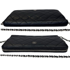 CHANEL Black Lambskin Quilted SHW Organizer Zip Wallet
