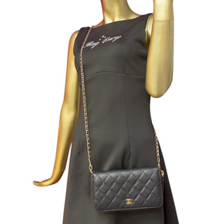 CHANEL Black Caviar Quilted Zip Wallet Chanel