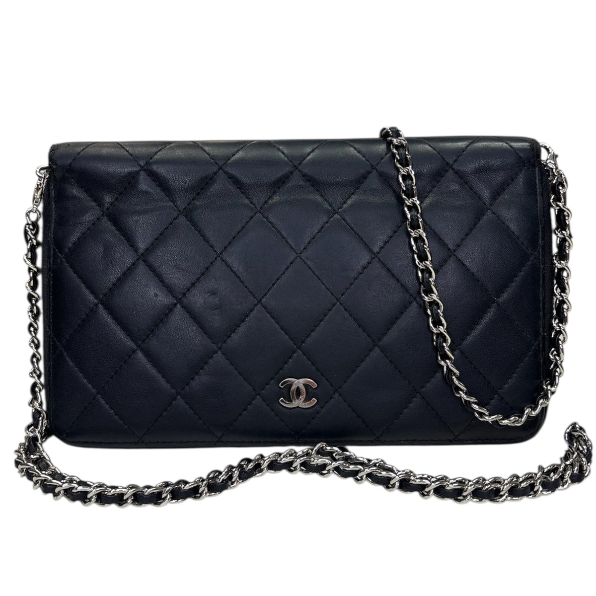 CHANEL Black Lambskin Quilted SHW Organizer Zip Wallet