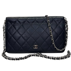 CHANEL Black Lambskin Quilted SHW Organizer Zip Wallet