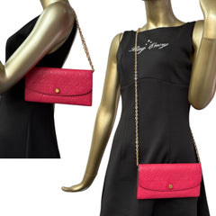 LOUIS VUITTON Pink Monogram Empreinte Emilie Wallet with added Chain