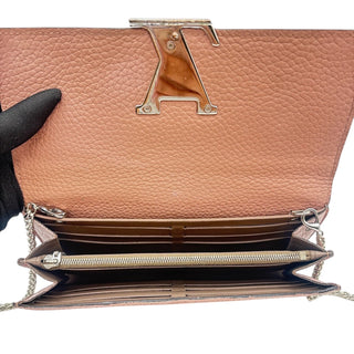 LOUIS VUITTON Pink Taurillon Capucines Leather Wallet with Chain Louis Vuitton