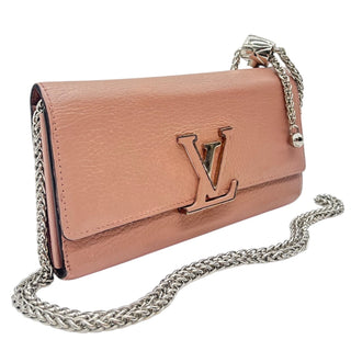 LOUIS VUITTON Pink Taurillon Capucines Leather Wallet with Chain Louis Vuitton